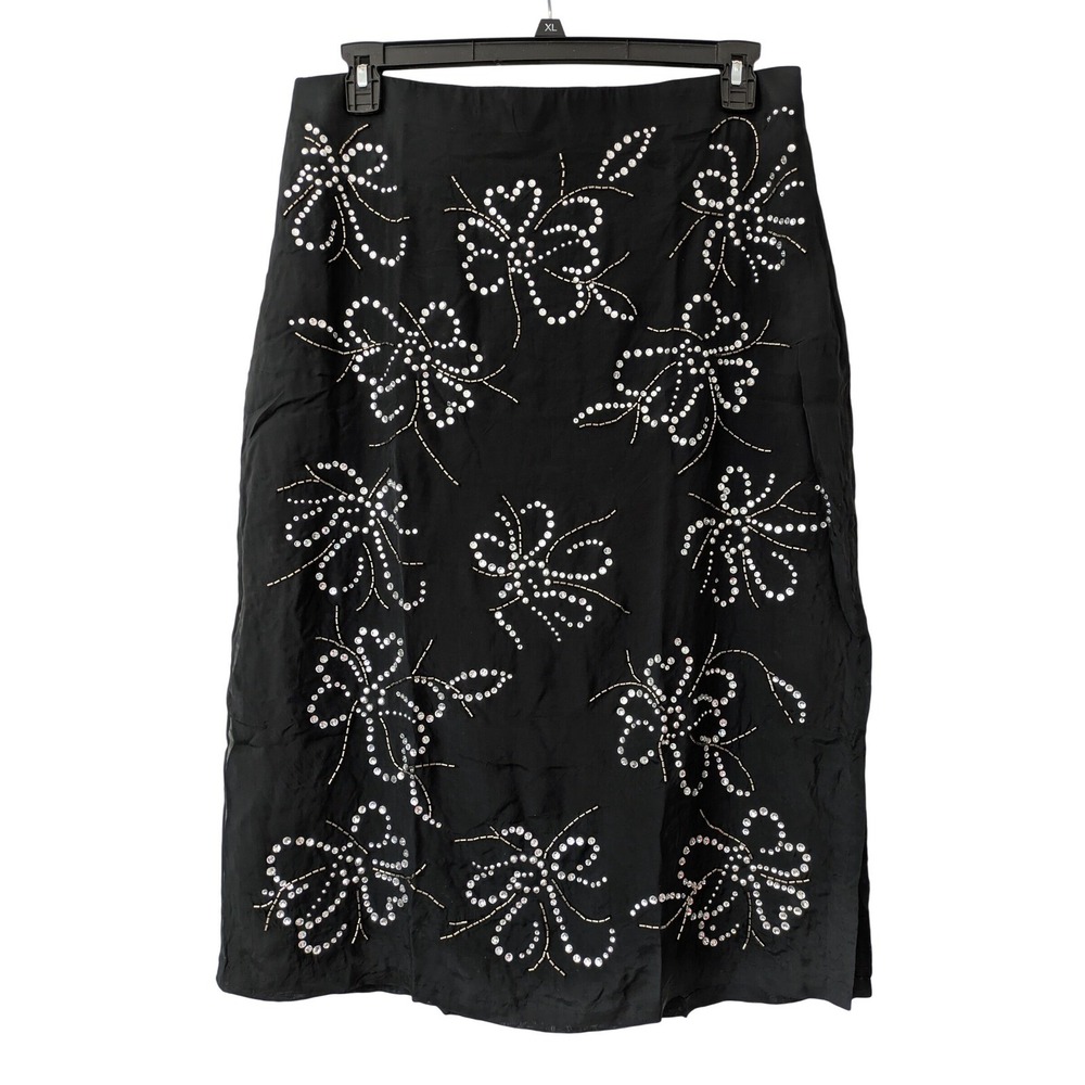 J. Crew Collection Embellished‎ Crystal Slip Skirt Size 10 Black NWT $298 CF754